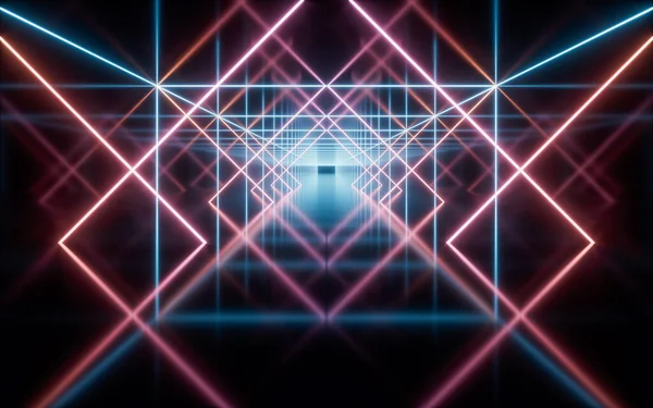 Glowing Neon Lines Tunnel Rendering Computer Digital Drawing — Stock Photo, Image