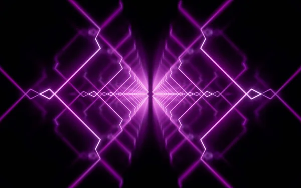 Glowing Neon Lines Tunnel Rendering Computer Digital Drawing — Stock Photo, Image