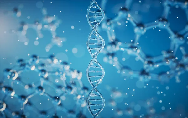 Dna Genomstruktur Med Molekylbakgrund Rendering Digitalritning — Stockfoto