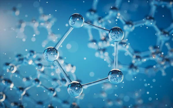 Molécula Química Com Fundo Azul Renderização Desenho Digital Computador — Fotografia de Stock
