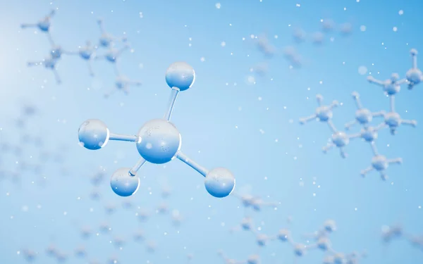 Molécula Química Com Fundo Azul Renderização Desenho Digital Computador — Fotografia de Stock