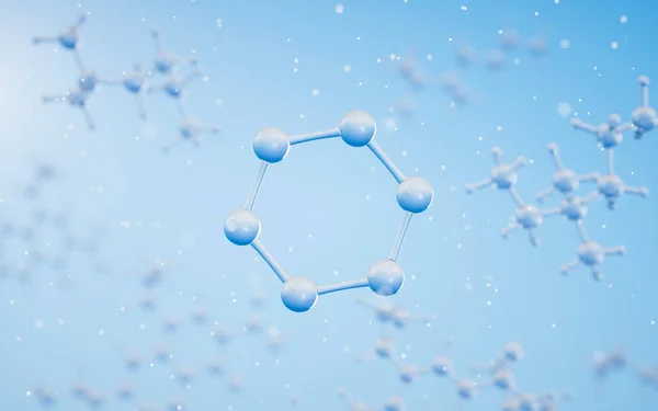 Molécula Química Con Fondo Azul Representación Dibujo Digital Informático —  Fotos de Stock