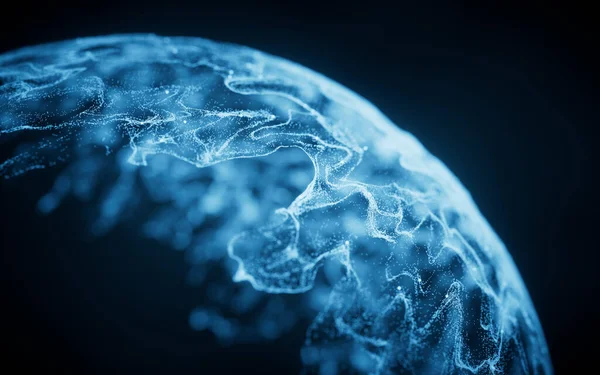 Küre şeklindeki dalga parçacıkları, 3 boyutlu görüntüleme. Bilgisayar dijital çizimi.