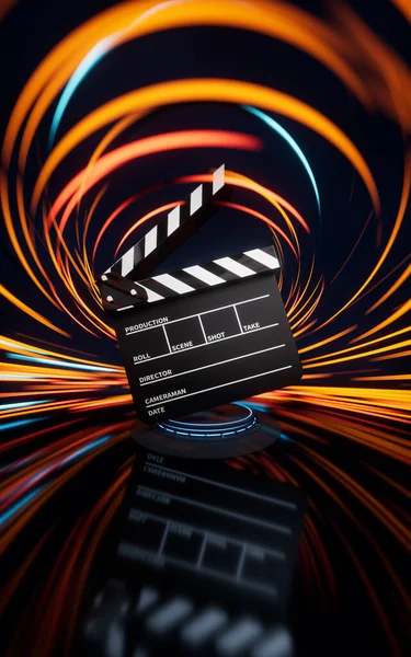 Clapper Board Spin Lines Effect Background Rendering Computer Digital Drawing — Stock Photo, Image