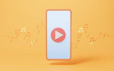 Kulaklık ve cep telefonu, 3D görüntüleme. Bilgisayar dijital çizimi.