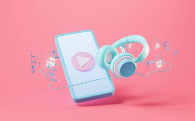 Earphone and mobile phone, 3d rendering. Computer digital drawing.
