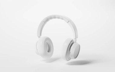 Headphones gaming headset, 3d rendering. Listening audio electronic device. Computer digital drawing.