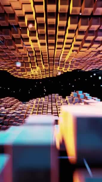 Cubic Cyberpunk Space Conceptual Geometry Background Rendering — Stock Video