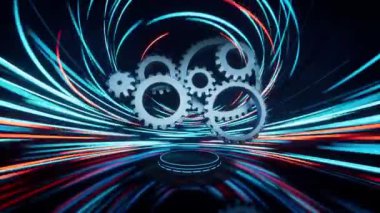 Mechanical gears belt with spin lines effect background, 3d rendering.