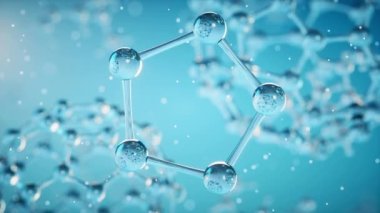 Mavi arkaplanlı kimyasal molekül, 3D görüntüleme.