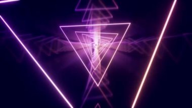 Parlayan neon çizgileri tünelinde döngü animasyonu, 3D görüntüleme.