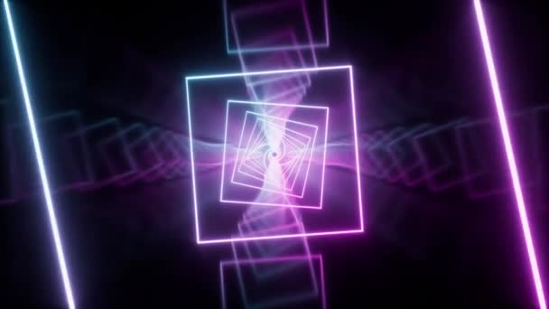 Loop Animation Glowing Neon Lines Tunnel Rendering — Stockvideo