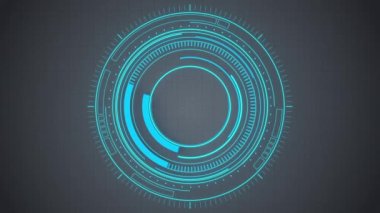 Işıldayan mavi HUD dairelerin, bilim kurgu arkaplanının, 3D görüntüleme döngüsünün canlandırması.
