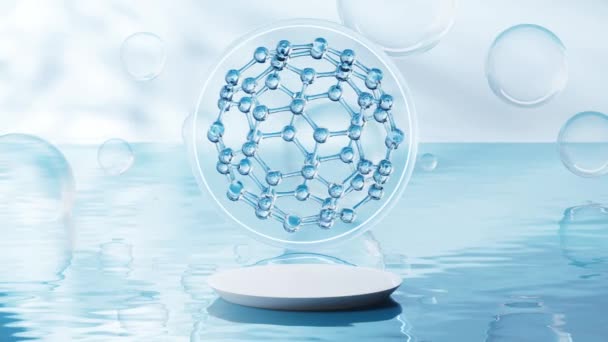 Molecuul Met Wateroppervlakte Achtergrond Rendering — Stockvideo