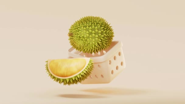Loop Анімація Durian Торговим Кошиком Рендеринг — стокове відео