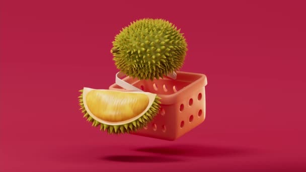 Animación Bucle Durian Con Cesta Compra Renderizado — Vídeo de stock