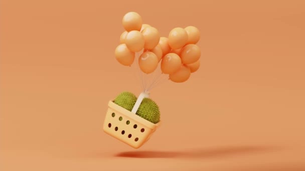 Loop Animatie Van Durian Met Winkelmandje Rendering — Stockvideo