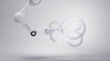 Beyaz arkaplanlı mekanik kol, 3D görüntüleme.