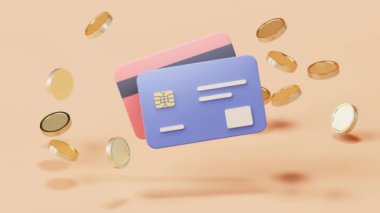 3D karikatür biçimli banka kartının döngü canlandırması, 3D görüntüleme.