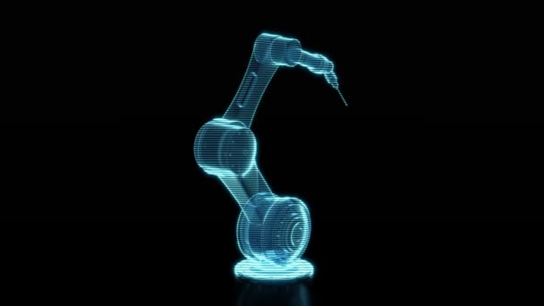 Schleifendrehung Des Mechanischen Arms Mit Hologrammfigur Rendering — Stockvideo