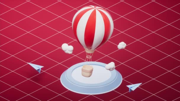 Loop Animation Red Cartoon Hot Air Balloon Rendering — Wideo stockowe