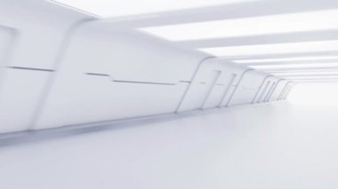 Fütürist biçimli boş beyaz tünel, 3D görüntüleme.
