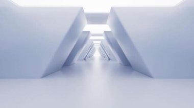 Fütürist biçimli boş beyaz tünel, 3D görüntüleme.