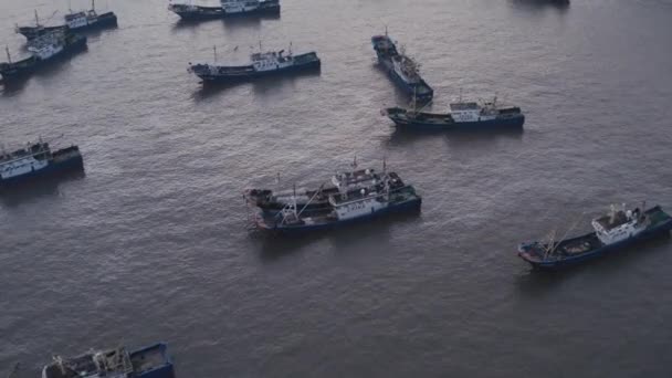 Fischerboote Auf Dem Meer Taizhou Zhejiang — Stockvideo