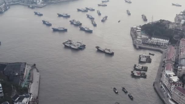 Zeehaven Met Residentiële Huizen Buurt Taizhou Zhejiang — Stockvideo