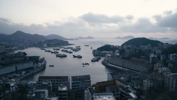 Přímořský Přístav Obytnými Domy Okolí Taizhou Zhejiang — Stock video