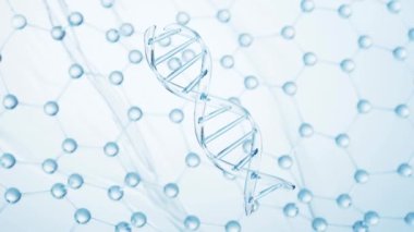 Molekül yapısının arka planına sahip DNA, 3 boyutlu oluşturma.