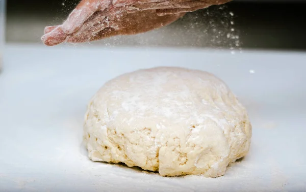 Closeup Homemade Piece Dough Baking View Cooking Process — Stock Photo, Image
