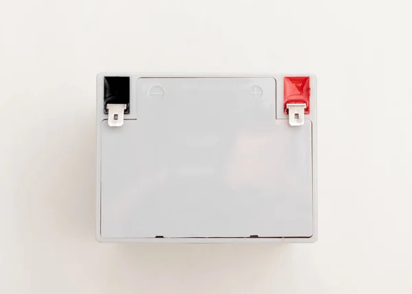 White rechargeable battery for uninterruptible power supply on white background. Top view.