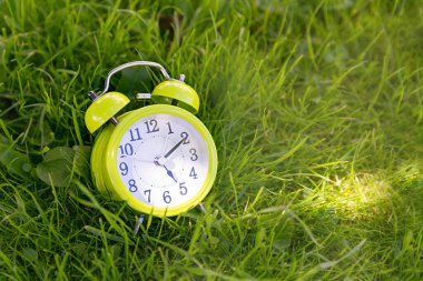 Doğadaki yeşil yapraklı yeşil alarm saati, 5 kilit gösteriyor. .