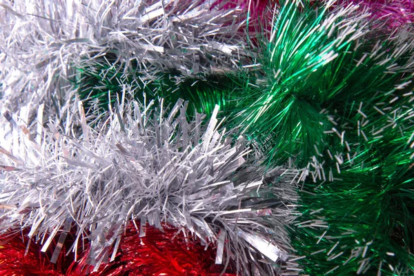 Christmas Colorful Garland Abstract Festive Background Foil Tinsel Strips Festive — Stockfoto