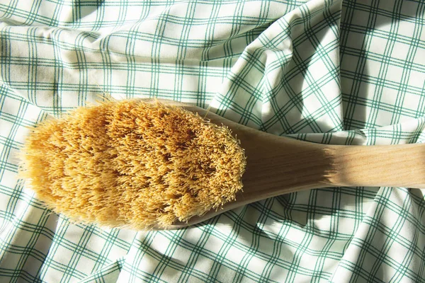Escova de cerdas natural seca com cabo de madeira para massagem anti-celulite — Fotografia de Stock