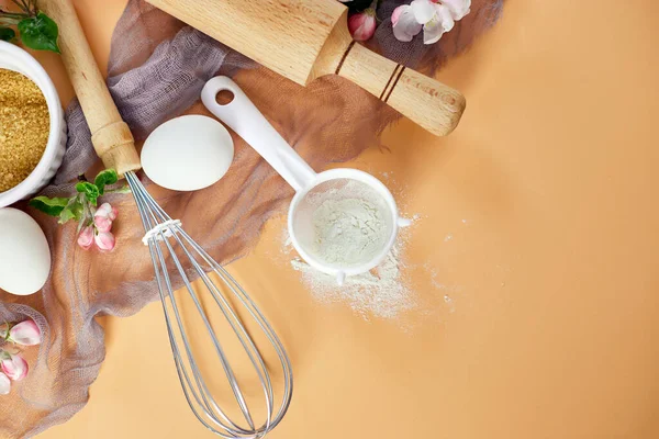 Bakery Cooking Frame Flower Ingredients Kitchen Items Pastry Pastel Orange — Stock Photo, Image