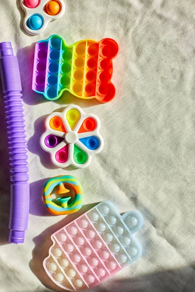 Visão Superior Tendência Colorido Empurrar Pop Bolha Brinquedos Fidget Sensoriais — Fotografia de Stock