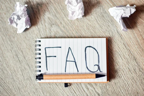 Faq Perguntas Frequentes Texto Caderno — Fotografia de Stock