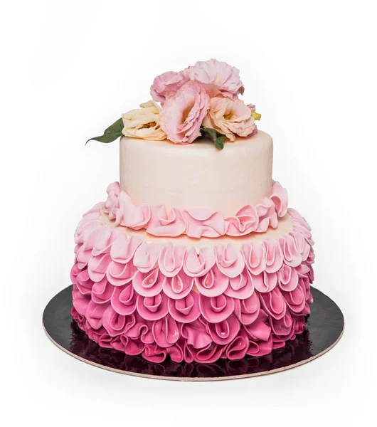 Rosa Kuchen Mit Blume Isoliert Auf Weißem Hintergrund lizenzfreie Stockfotos