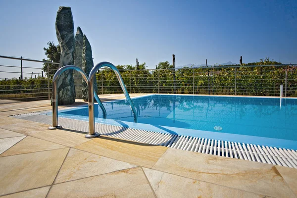 Piscina Campo Com Plantas Fundo Fotografia De Stock