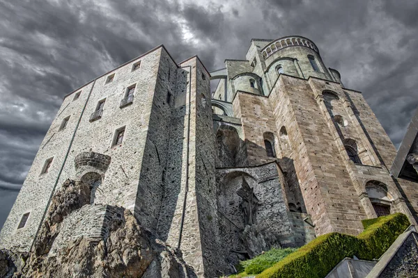 Sacra San Michele Üzerindeki Dramatik Gökyüzü Aziz Michael Manastırı Talya Stok Resim