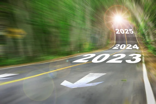Nieuw Jaar 2023 2024 2025 Motion Wazig Zicht Hoge Snelheid — Stockfoto