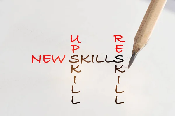 New Skills Reskill Upskill Written White Paper Pencil Future Work — Stockfoto