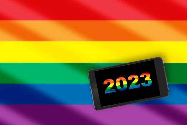 2023 Lgbtq Carga Marketing Digital Teléfono Inteligente Fondo Tecnología Moderna — Foto de Stock