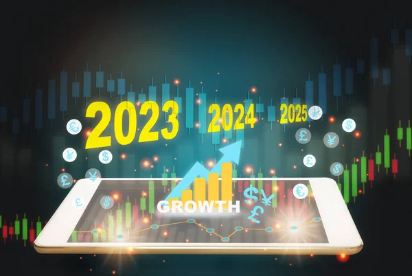 New Year 2023 2024 2025 Recovery Business Digital Technology Artificial — Stockfoto