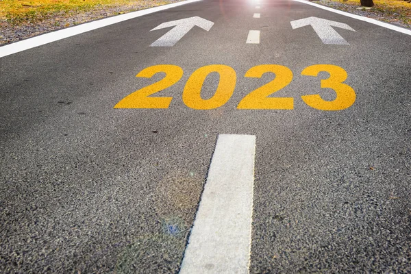 Year 2023 Arrow Sign Marking Road Surface Future Ahead Business — 스톡 사진