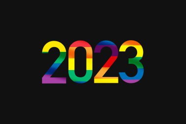 2023 colorful rainbow word lgbt equality symbol lettering on black background. LGBT equality happy new year concept and diversity freedom idea