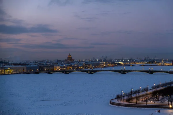 View of frozen Neva River. Stock Photo