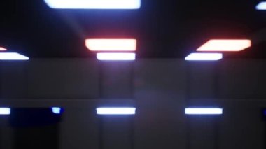 Fütürist metal bir koridorda neon renkli lazer hatlarıyla uçun.
